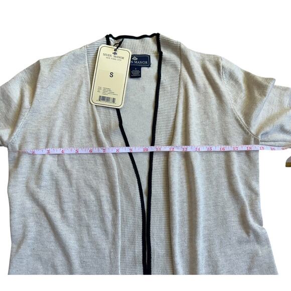Seven Manor NYC beige open-front sweater with 3/4 length sleeves small cardigan - Picture 10 of 10